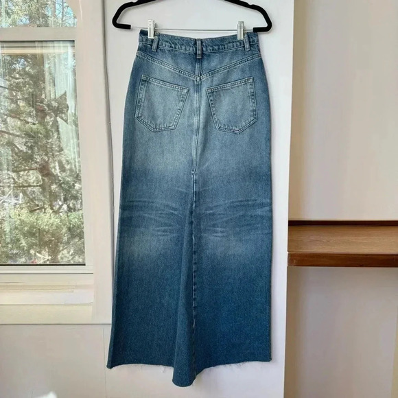 NWT Reformation Tazz Maxi Denim Jean Skirt Slit Blue 25 - Picture 10 of 15